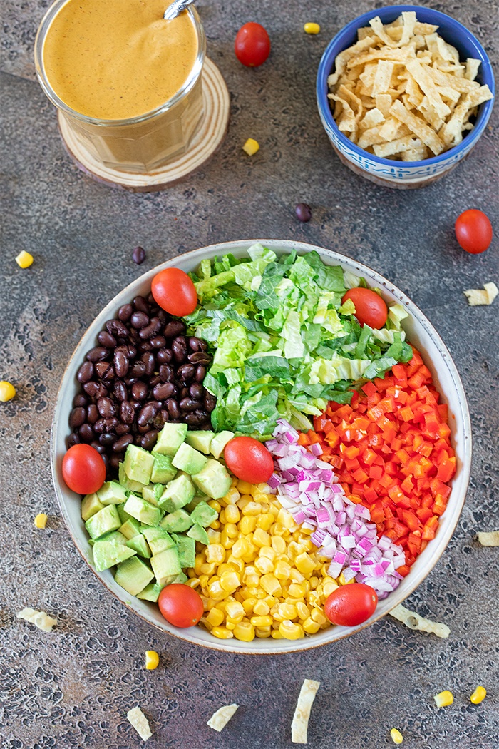 Ingredients for Southwestern black bean and corn salad