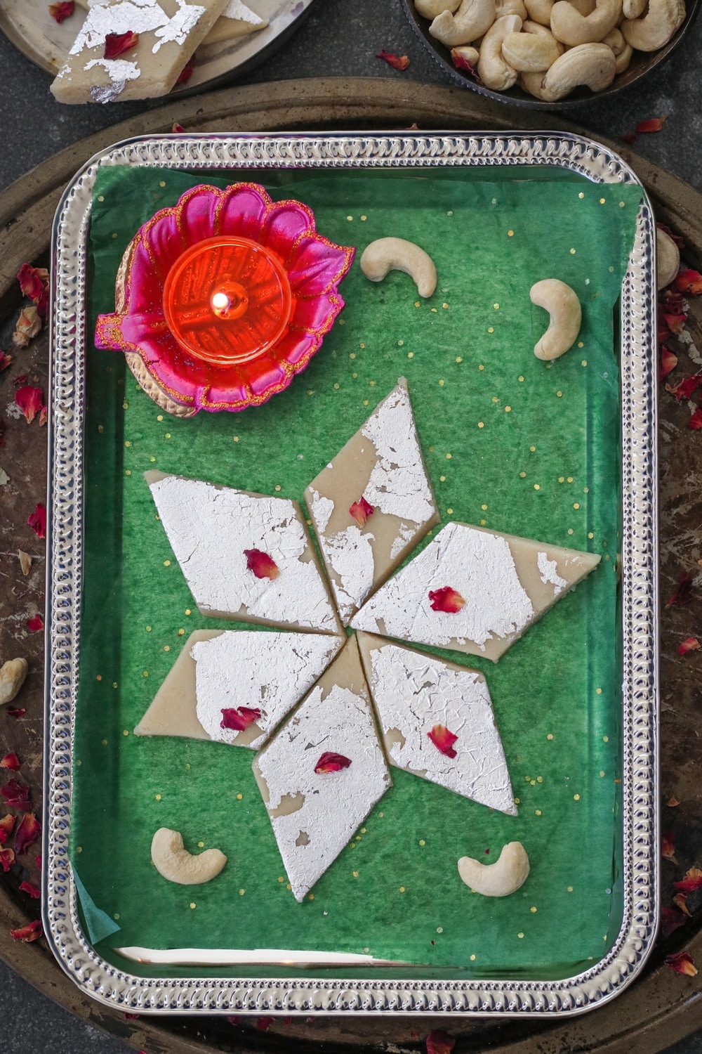 Kaju Katli recipe staged in a tray