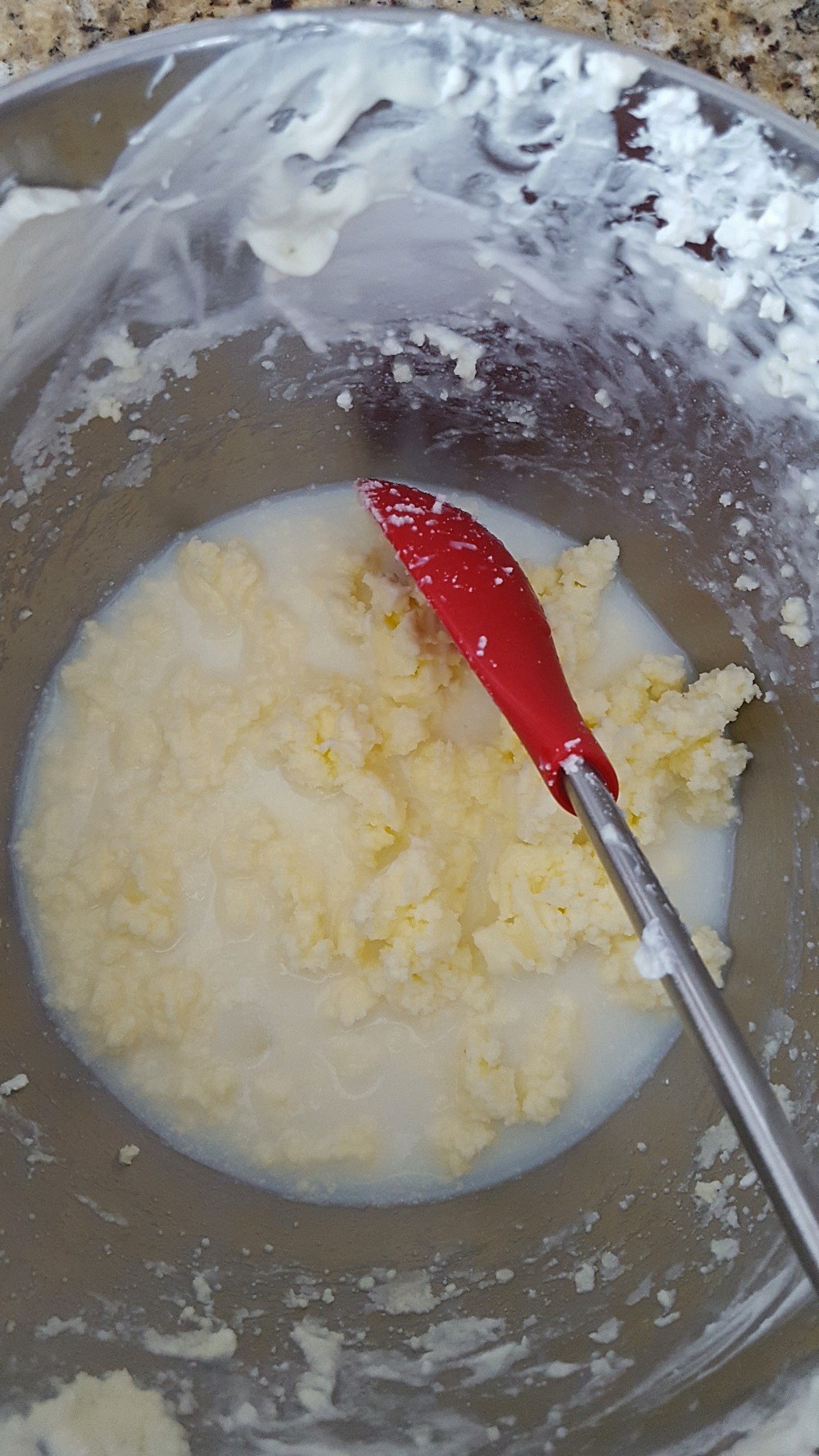 Churn the cream until buttermilk seperates