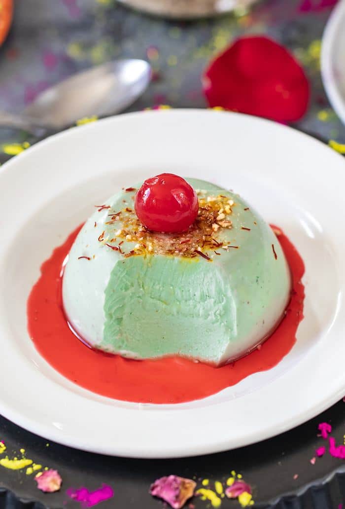 Paan Panna Cotta with rose syrup