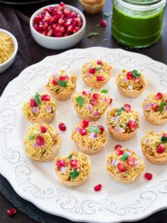 Mini Phyllo cups decorated with kachori filling
